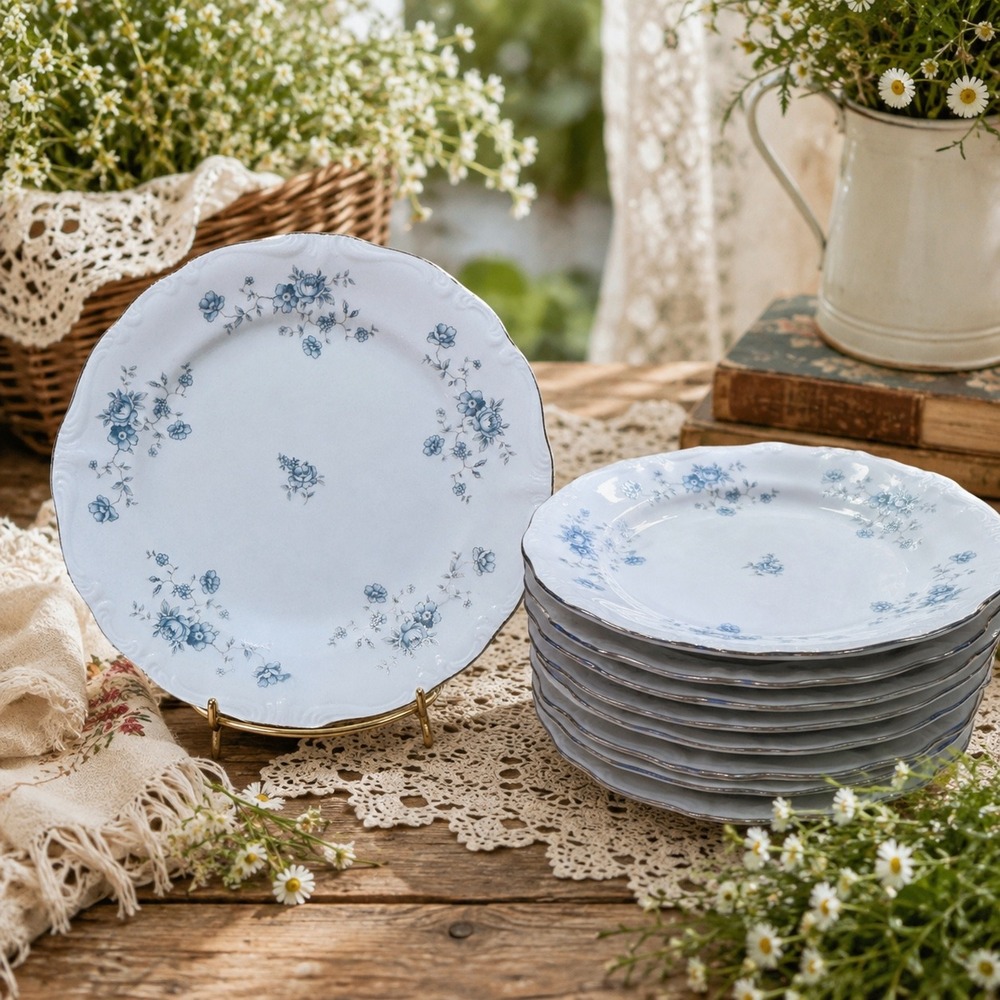 Johann Haviland Blue Garland Bavaria Germany Bread Butter Plates Set of 8 6.5in